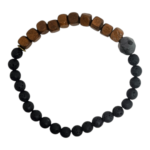 Ελαστικό ανδρικό βραχιόλι με  τετράγωνες χάντρες από ξύλο και λάβα