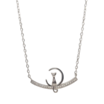 Κολιέ Γυναικείο ασήμι 925 , φεγγάρι με γάτα