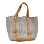 Ψάθινη Τσάντα Ώμου με Ριγέ Σχέδιο