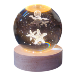 3D Κρυστάλλινη Σφαίρα "Celestial Ocean" με Αστερίες, Σελήνη και LED Φωτισμό (6cm)