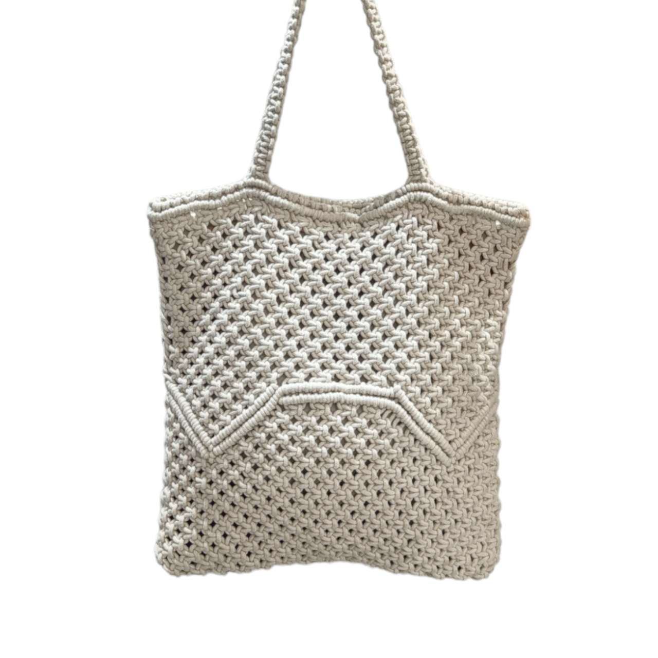 28931 Χειροποίητη Πλεκτή Τσάντα Ώμου – Εκρού (34x38 εκ.) - Image 1