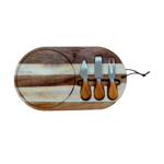 Οβάλ Ξύλινο Πλατό Σερβιρίσματος Ακακίας με Σετ 3 Εργαλείων (34x19cm)